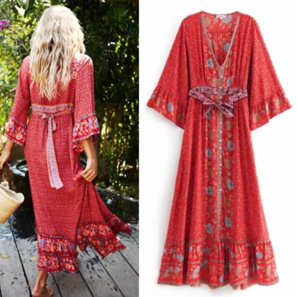 Ophelia Maxi DRESS Red Floral Long Duster
